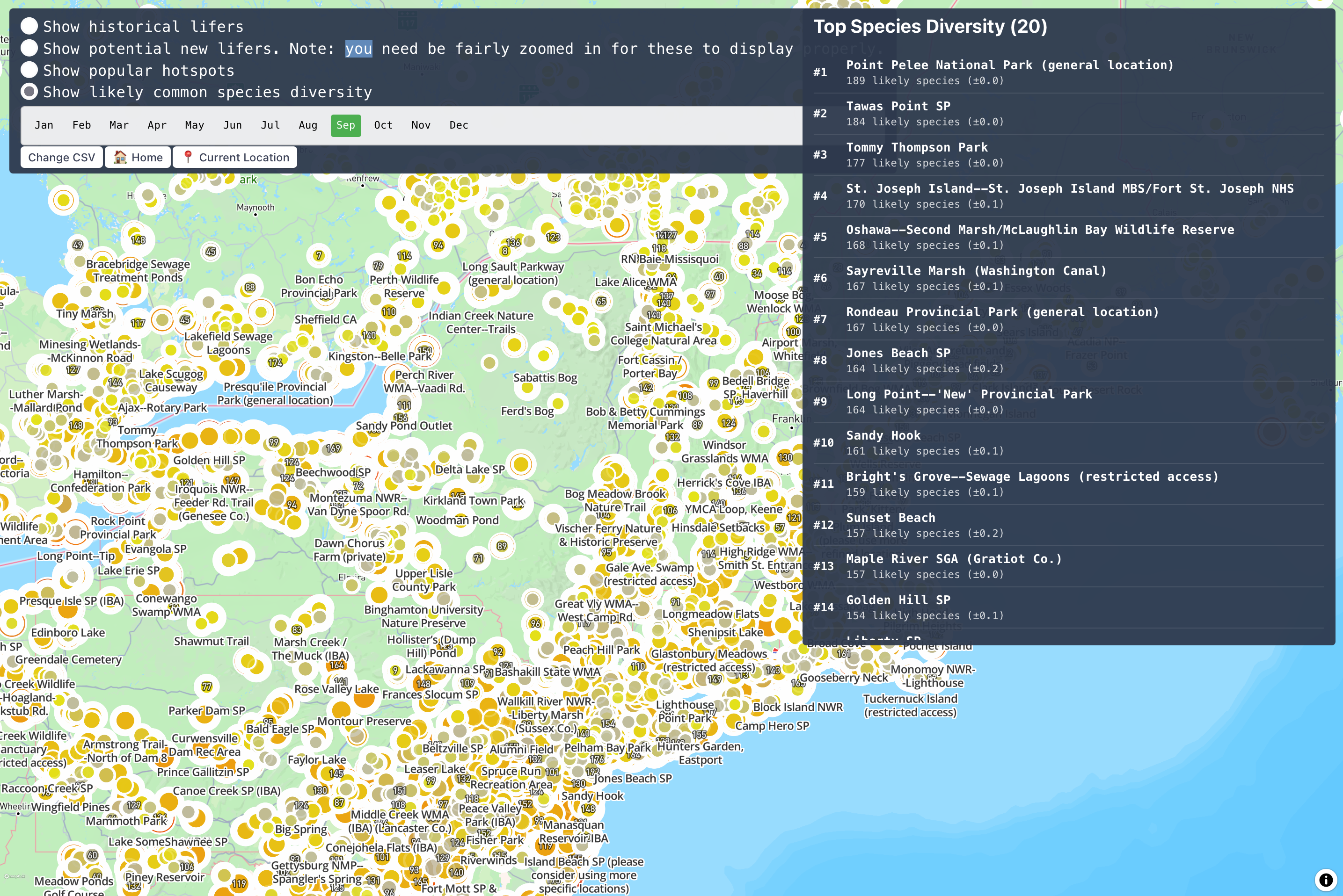 image with hundreds if not thousands of pins on the Eastern US with numbers on them